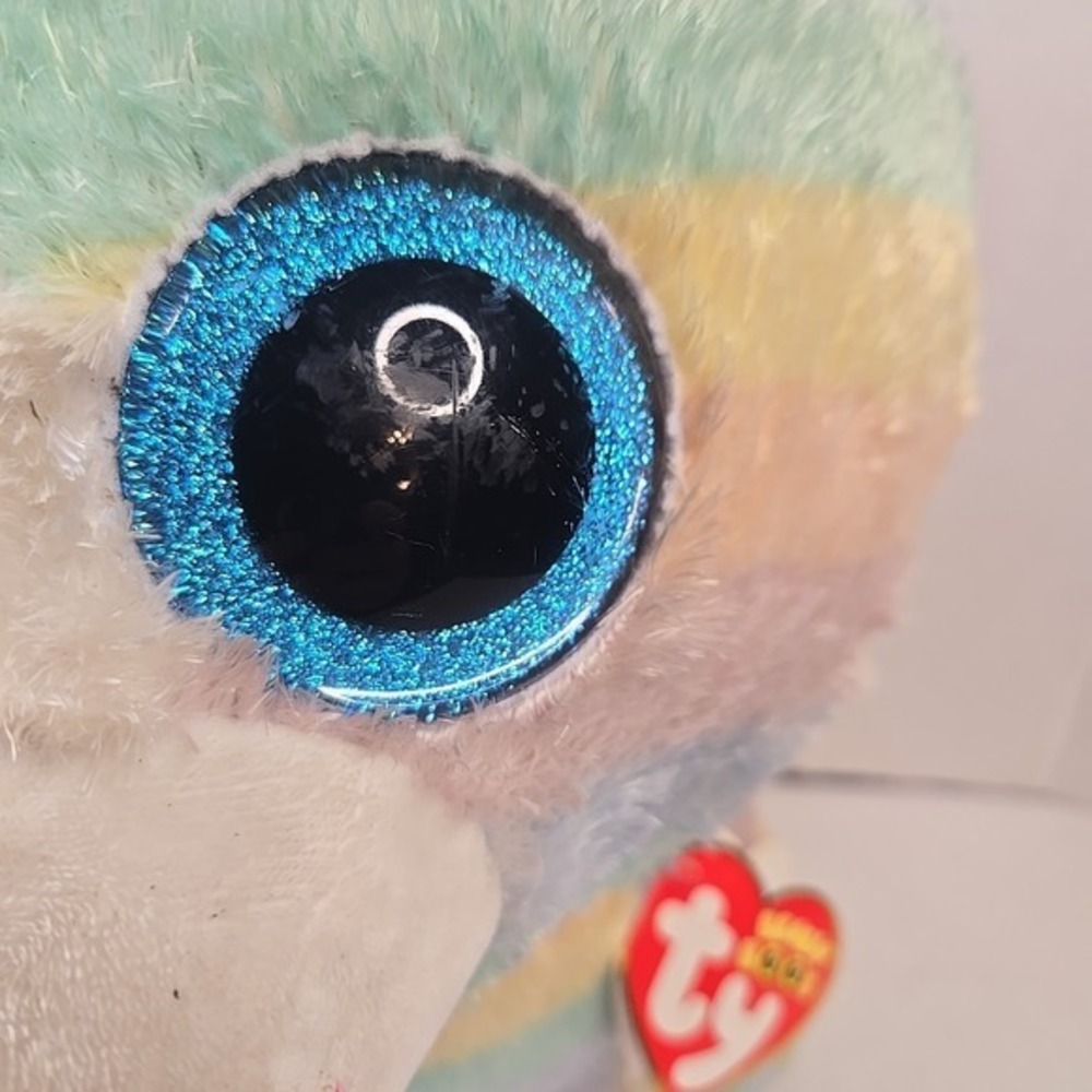 Ty Beanie Boos Heather Large Rainbow Cat Plush 17"2018 Blue Gold Glitter Eyes - Picture 14 of 16
